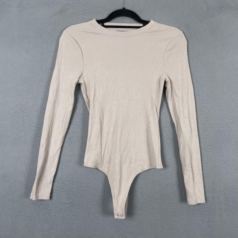 Abercrombie & Fitch Bodysuit Womens S Beige Ribbed Long Sleeve High Leg